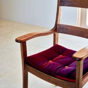 Scandinavian Wooden Armchair with Velvet Cushion